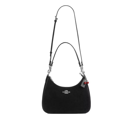 Coach Women's Teri Hobo Bag With Cherry Charm Suede Black/Silver