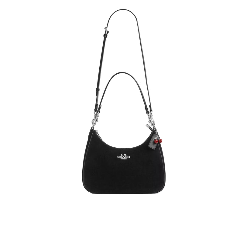 Coach Women's Teri Hobo Bag With Cherry Charm Suede Black/Silver