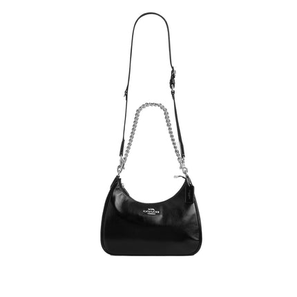 Coach Women's Teri Hobo Bag With Pouch Crinkle Leather Black/Silver