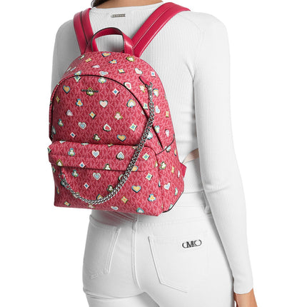 Michael Kors Women's Slater Medium Printed Signature Logo Backpack Dk Raspberry