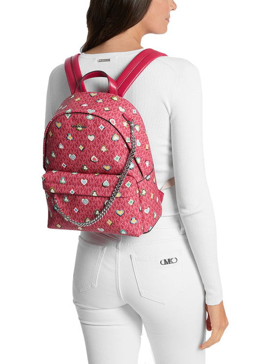 Michael Kors Women's Slater Medium Printed Signature Logo Backpack Dk Raspberry
