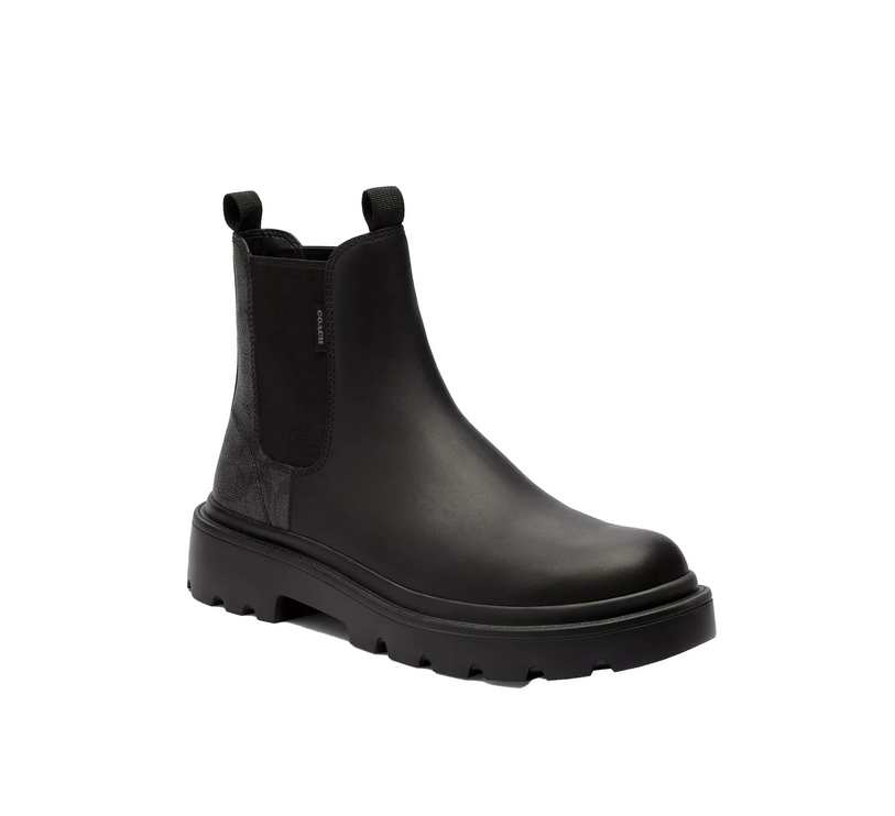 Coach Men's Chelsea Boot With Signature Canvas Charcoal/Black