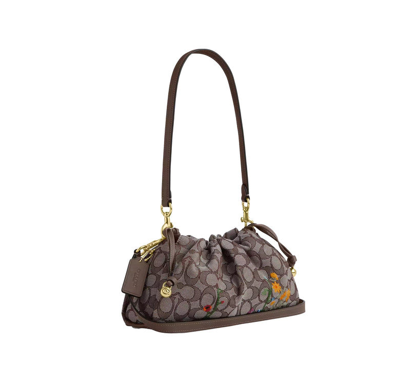 Coach Women's Faye Shoulder Bag In Signature Jacquard With Floral Embroidery Gold/Oak Multi
