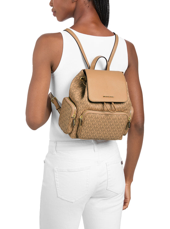 Michael Kors Women's Merritt Small Signature Logo Cargo Backpack Camel/Gold