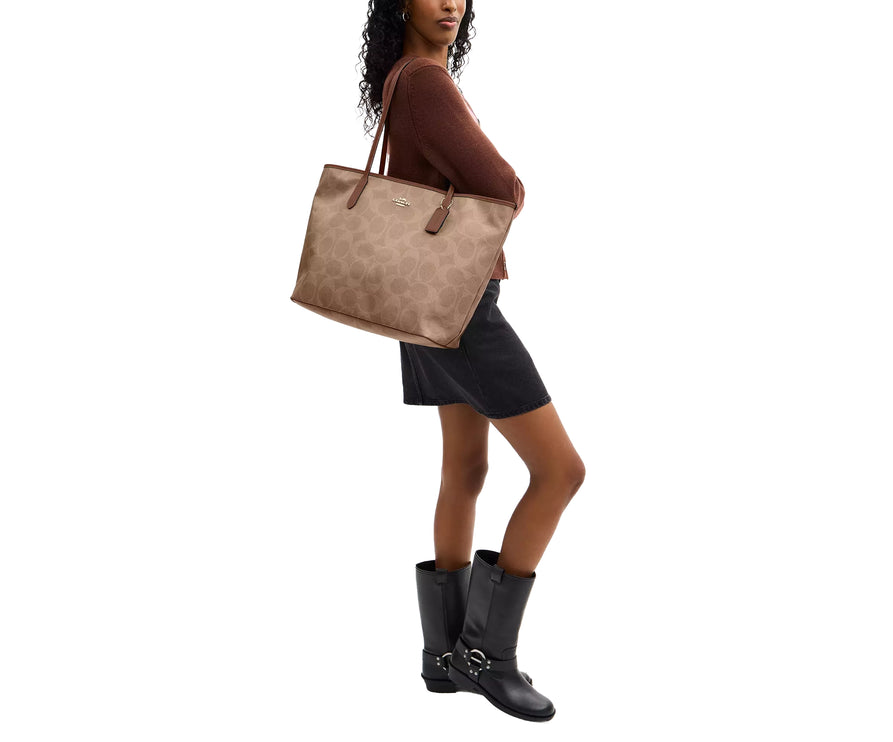 Coach Women's Large City Tote Bag In Maxi Signature Canvas Gold/Tan/Brown