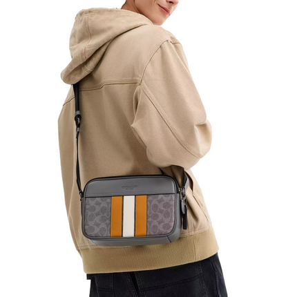 Coach Unisex Graham Crossbody Bag In Signature Canvas With Varsity Stripe Qb/Grey/Ochre/Chalk