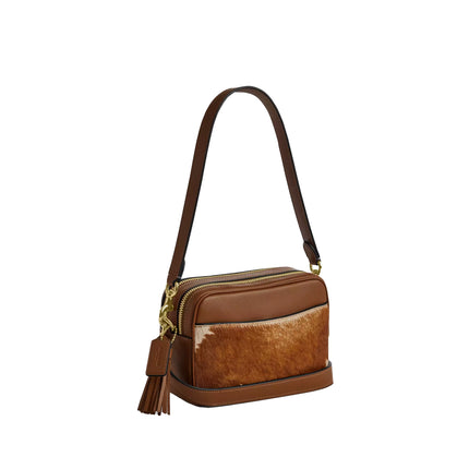 Coach Women's Mini Carey Crossbody Bag In Haircalf With Cow Print Gold/Cow Multi