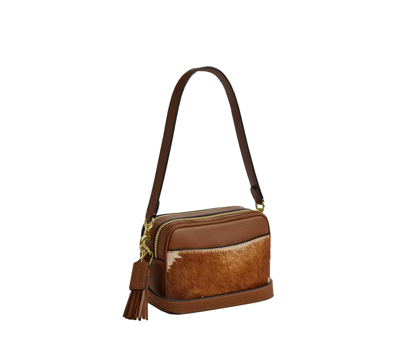 Coach Women's Mini Carey Crossbody Bag In Haircalf With Cow Print Gold/Cow Multi