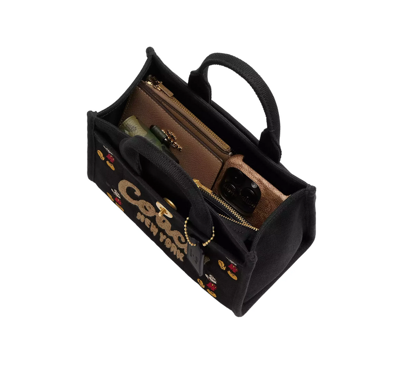 Coach Women's Disney X Coach Cargo Tote Bag 20 With Mickey Mouse In Regenerative Cotton Canvas Brass/Black Multi