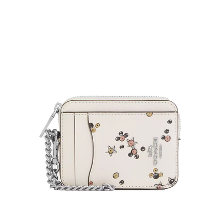 Coach Women's Zip Card Case With Star Print White/Silver