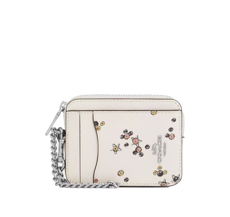 Coach Women's Zip Card Case With Star Print White/Silver