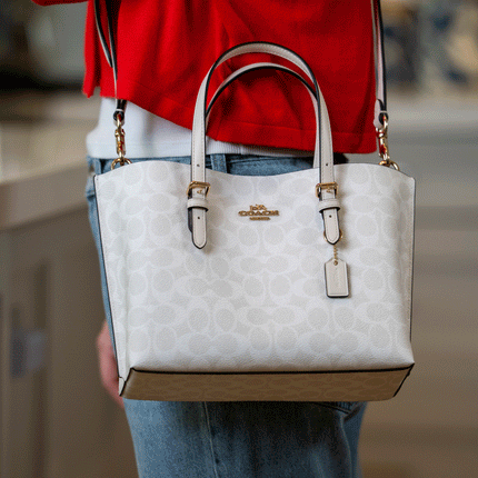 Coach Women's Mollie Tote Bag 25 In Signature Canvas Gold/White/Chalk
