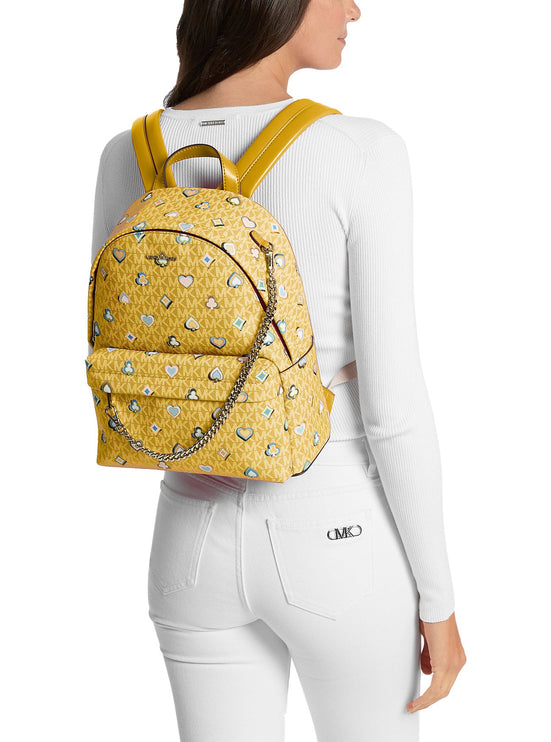 Michael Kors Women's Slater Medium Printed Signature Logo Backpack Honey