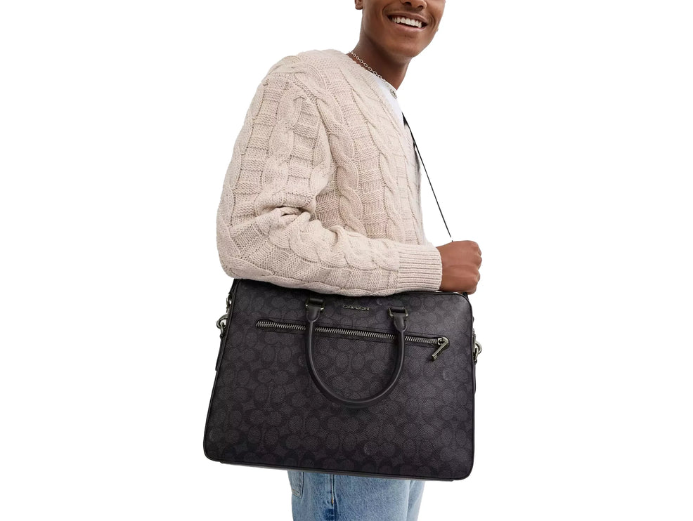 Coach Women's Ethan Slim Brief In Signature Canvas Gunmetal/Charcoal/Black