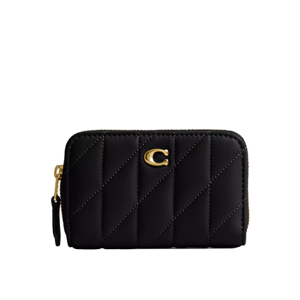 Coach Women's Essential Small Zip Around Card Case With Pillow Quilting Brass/Black