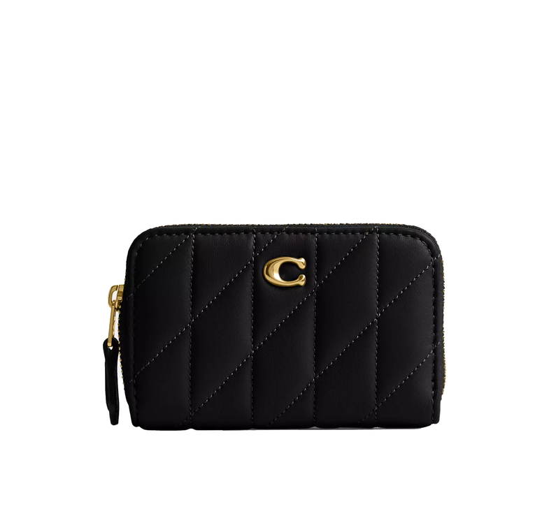 Coach Women's Essential Small Zip Around Card Case With Pillow Quilting Brass/Black