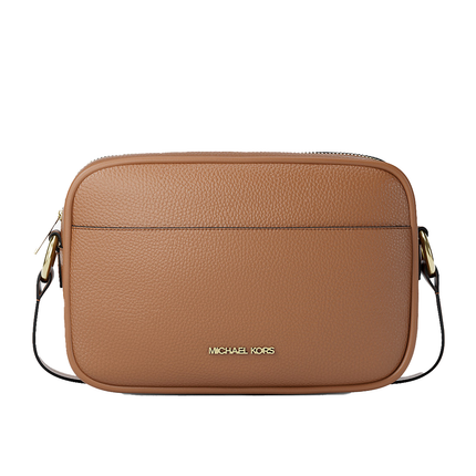Michael Kors Women's Jet Set Pebbled Leather Camera Crossbody Bag Luggage/Gold