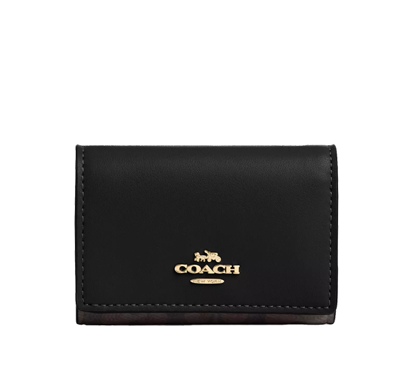 Coach Women's Micro Wallet In Signature Canvas Gold/Walnut/Black