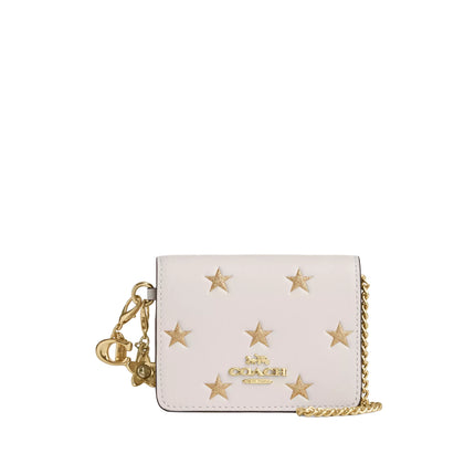 Coach Women's Boxed Mini Wallet On A Chain With Star Print Gold/Chalk Multi