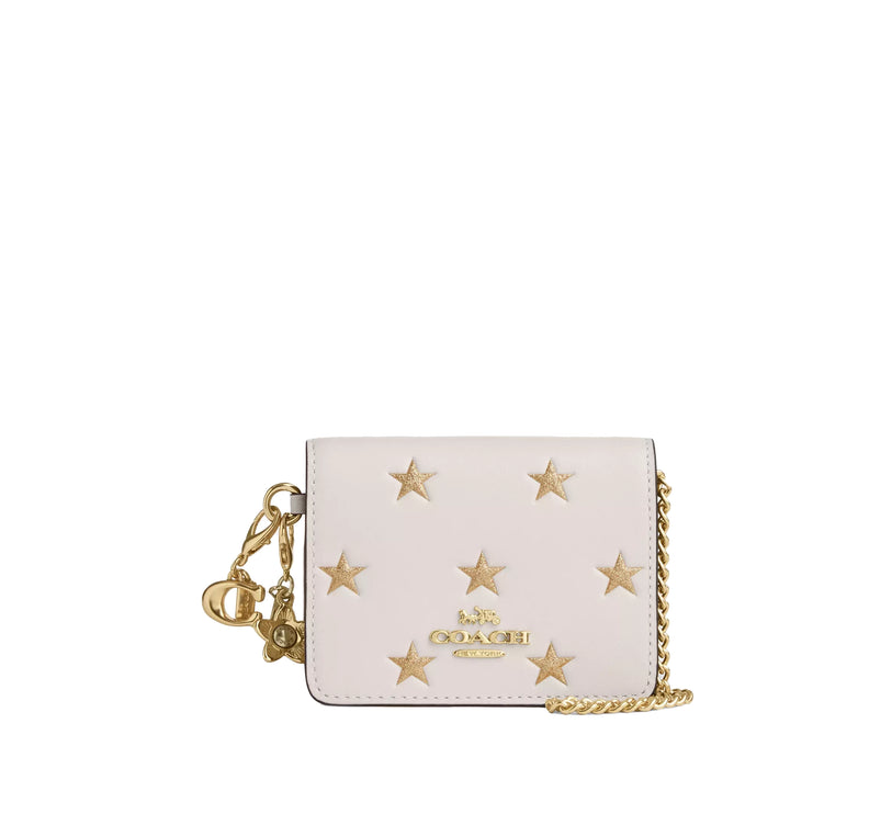 Coach Women's Boxed Mini Wallet On A Chain With Star Print Gold/Chalk Multi