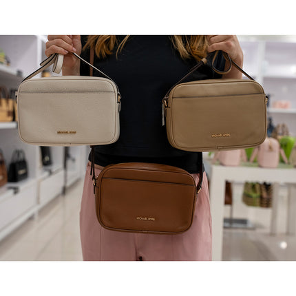 Michael Kors Women's Jet Set Large Pebbled Leather Camera Crossbody Bag Light Cream/Gold