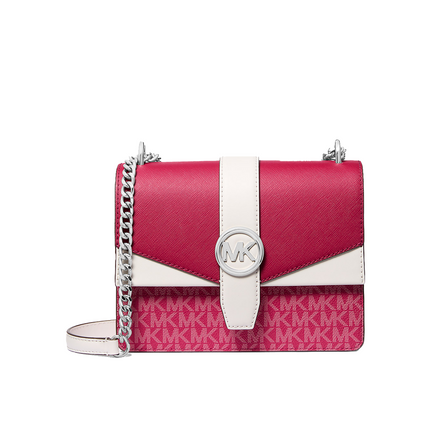 Michael Kors Women's Greenwich Small Color-Block Signature Logo Crossbody Bag Dark Raspberry Multi