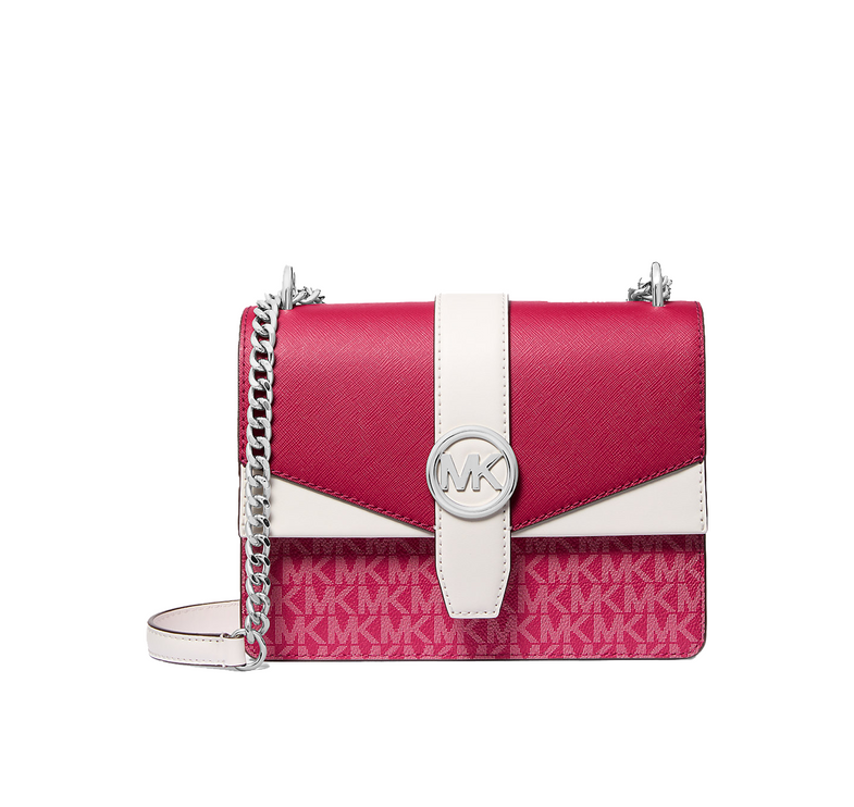 Michael Kors Women's Greenwich Small Color-Block Signature Logo Crossbody Bag Dark Raspberry Multi