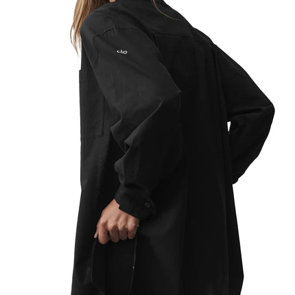 alo Women's Cotton Real Deal Button Up Long Sleeve Black