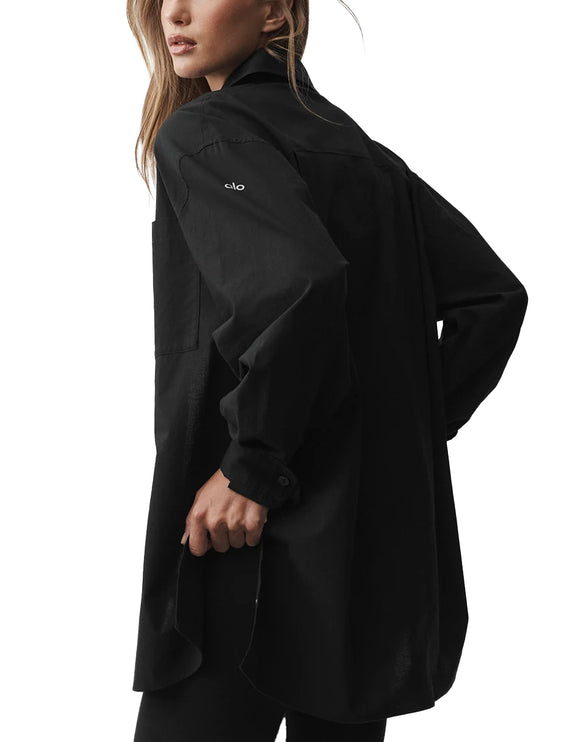 alo Women's Cotton Real Deal Button Up Long Sleeve Black