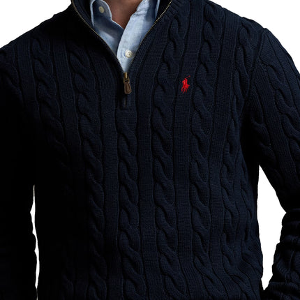 Polo Ralph Lauren Men's Cable-Knit Cotton Quarter-Zip Sweater Hunter Navy