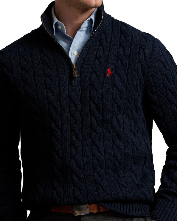 Polo Ralph Lauren Men's Cable-Knit Cotton Quarter-Zip Sweater Hunter Navy