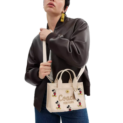 Coach Women's Disney X Coach Cargo Tote Bag 20 With Mickey Mouse In Regenerative Cotton Canvas Brass/Ivory Multi
