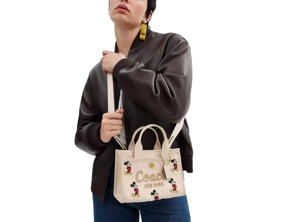 Coach Women's Disney X Coach Cargo Tote Bag 20 With Mickey Mouse In Regenerative Cotton Canvas Brass/Ivory Multi