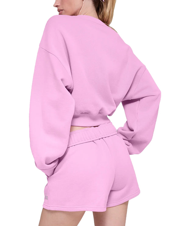 alo Women's Cropped Accolade Crewneck Candy Heart Pink