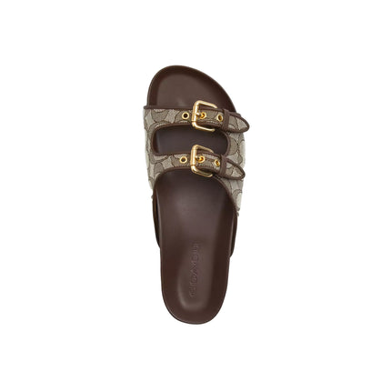 Coach Women's Two Band Buckle Sandal In Signature Jacquard Oak/Maple