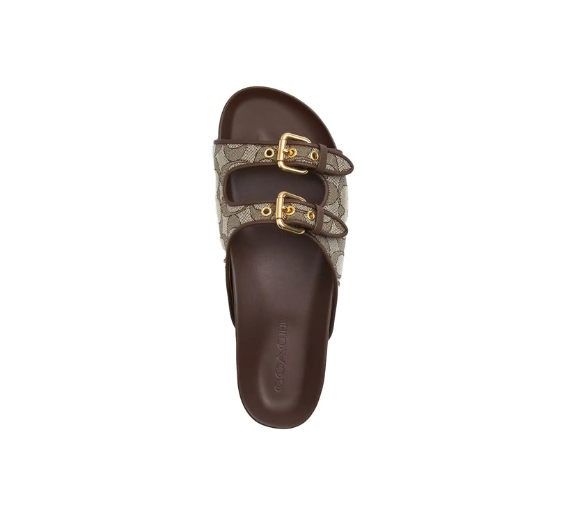 Coach Women's Two Band Buckle Sandal In Signature Jacquard Oak/Maple