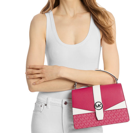 Michael Kors Women's Greenwich Medium Color-Block and Signature Logo Satchel Bag Dark Raspberry Multi