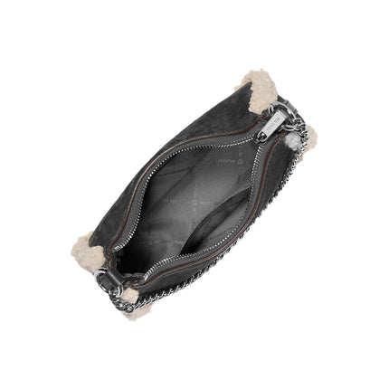 Michael Kors Women's Jet Set Small Suede and Faux Shearling Convertible Crossbody Bag Black