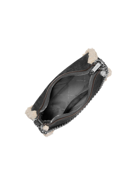 Michael Kors Women's Jet Set Small Suede and Faux Shearling Convertible Crossbody Bag Black