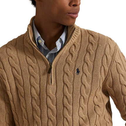 Polo Ralph Lauren Men's Cable-Knit Cotton Quarter-Zip Sweater Camel Melange