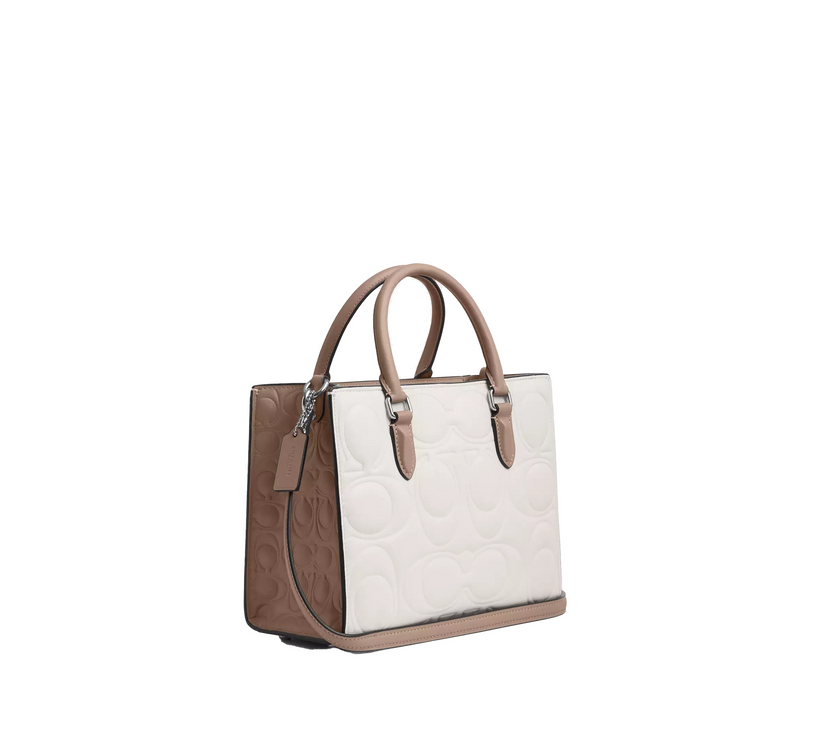 Coach Women's Maggie Small Tote Bag In Blocked Signature Leather Silver/Chalk/Taupe