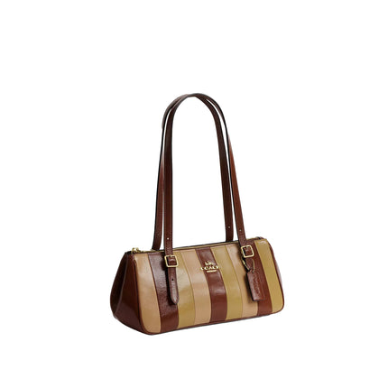 Coach Women's Asher Shoulder Bag With Striped Patchwork Gold/Redwood Multi