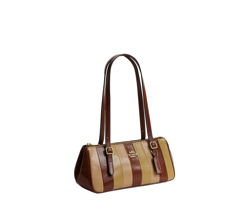 Coach Women's Asher Shoulder Bag With Striped Patchwork Gold/Redwood Multi