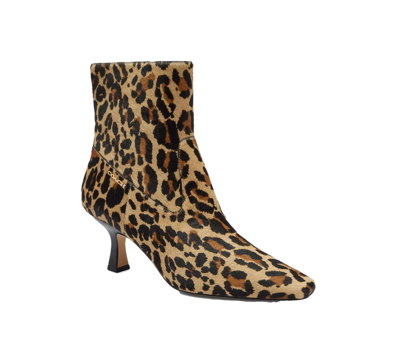 Coach Women's Kitten Heel Bootie With Leopard Print Tan & Black