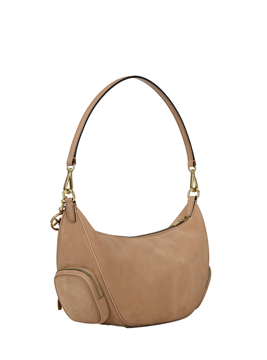 Michael Kors Women's Merritt Medium Suede Convertible Shoulder Bag Camel/Gold