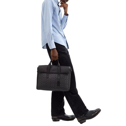 Coach Unisex Sullivan Portfolio Brief In Signature Canvas Gunmetal/Charcoal/Black