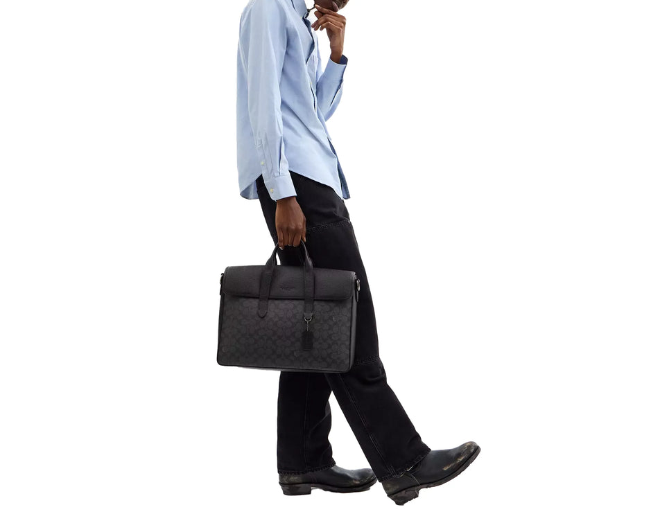 Coach Unisex Sullivan Portfolio Brief In Signature Canvas Gunmetal/Charcoal/Black