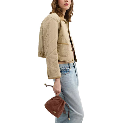 Coach Women's Faye Mini Drawstring Bag With Quilting Suede Gold