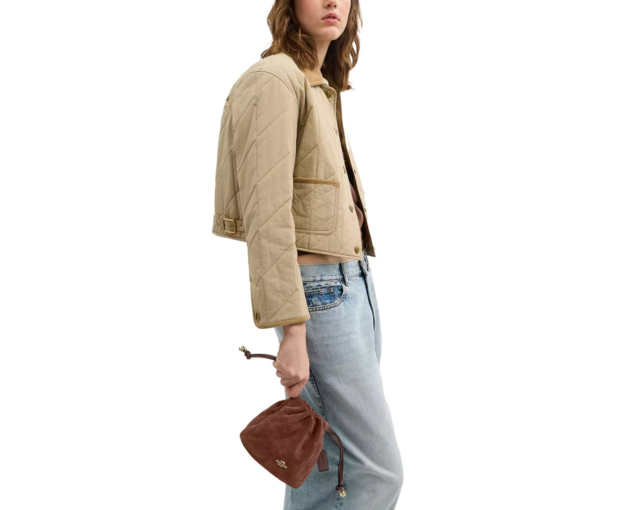 Coach Women's Faye Mini Drawstring Bag With Quilting Suede Gold