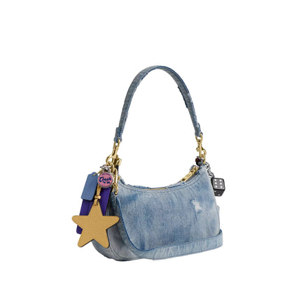 Coach Women's Teri Shoulder Bag In Loved Denim With Charms Gold/Light Indigo